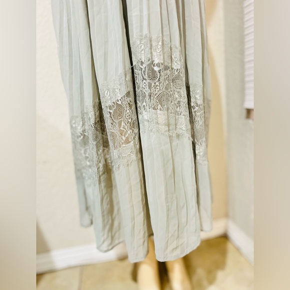 Little Mistress Pleated Lace Maxi Evening Dress in Sage colour Maternity dress 8 - Picture 8 of 15